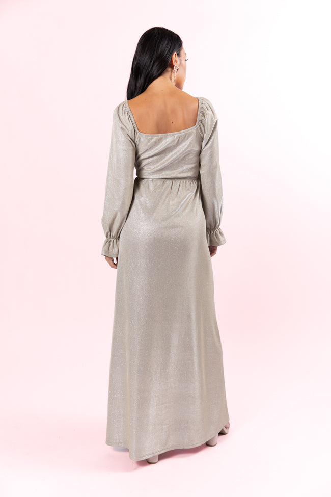 Holiday Magic Silver Shimmer Rouched Maxi Dress SALE