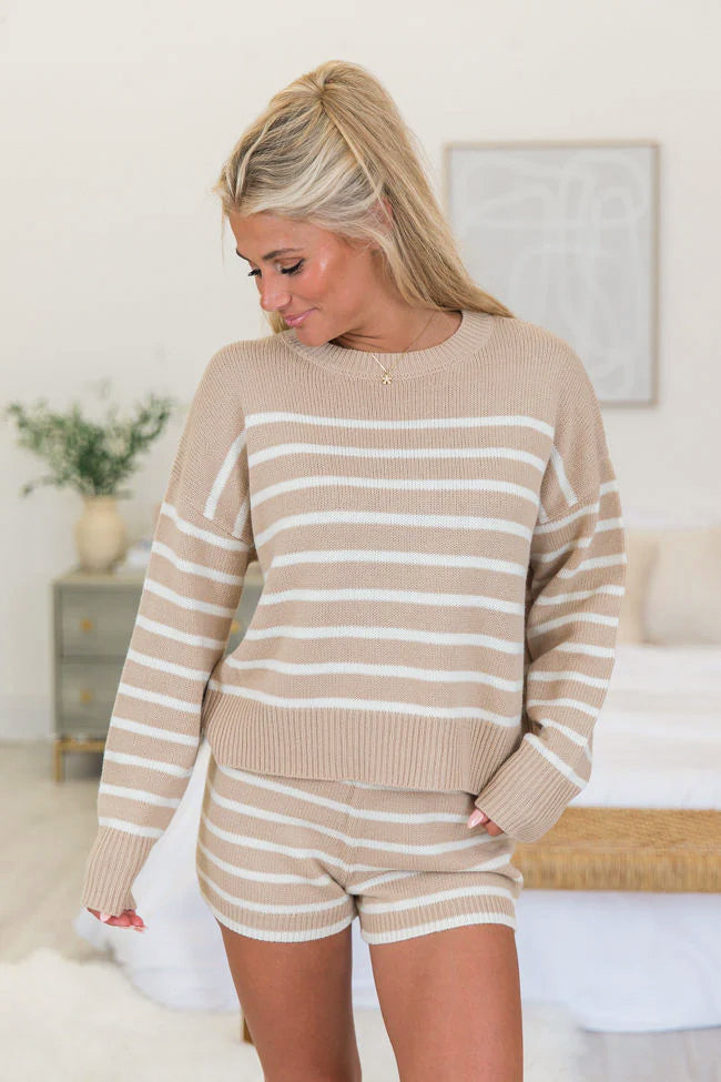 What Goes Around Taupe Striped Sweater Lounge Set