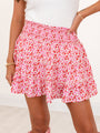 Through The Garden Ivory Pink And Red Floral Mini Skort