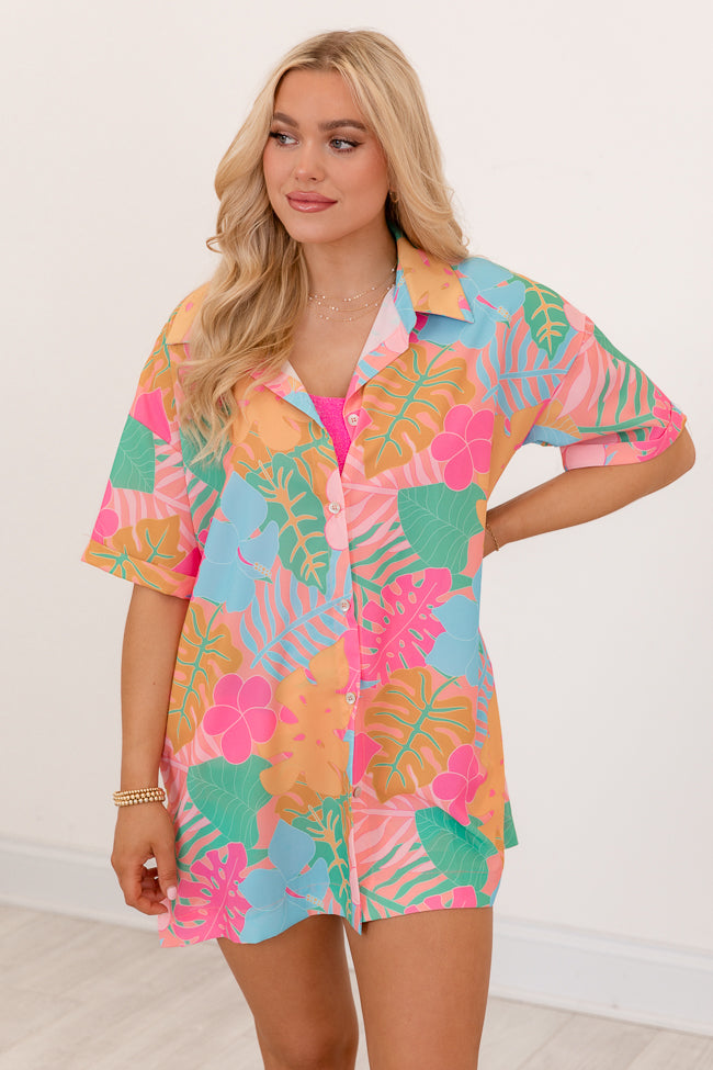 Kabana Krew Bold Tropical Button Up Shirt Krista Horton X Pink Lily