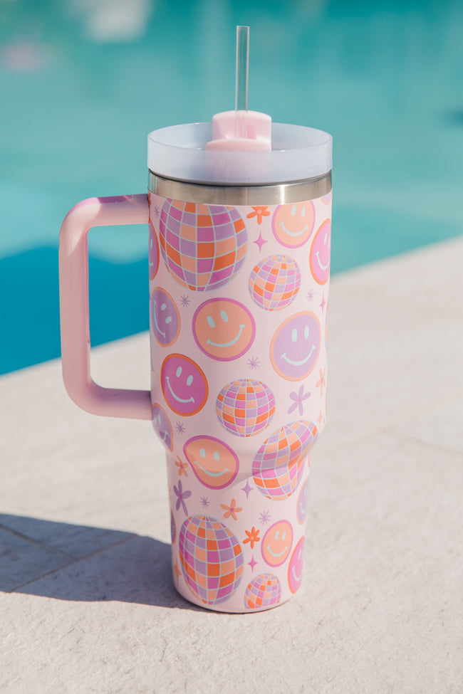 Sippin' Pretty Disco Smiley 40 oz Drink Tumbler With Lid And Straw