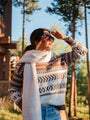 Extended Stay Brown Printed Crew Neck Sweater