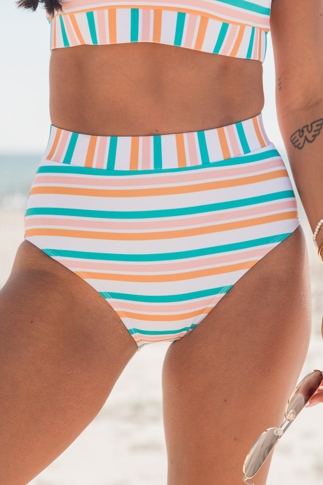 Sunny Getaway Multi Color Stripe High Waisted Bikini Bottoms