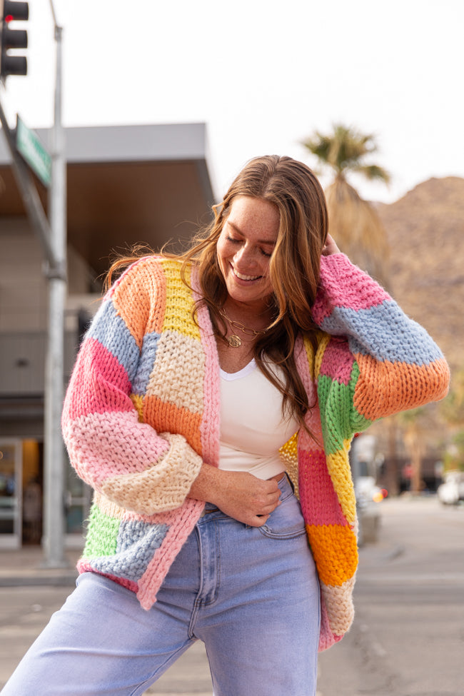 Still Deciding Pink Multi Color Block Cardigan