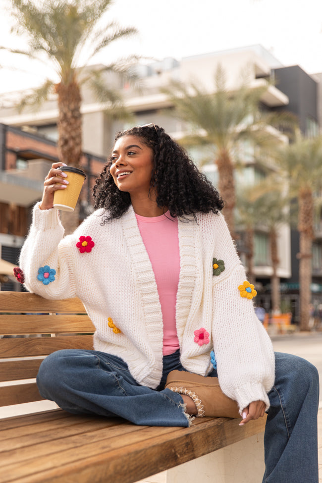 The Way I Feel Ivory Multi Flower Embroidered Cardigan