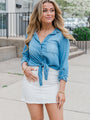 Simplify Life Medium Tie Front Chambray Blouse