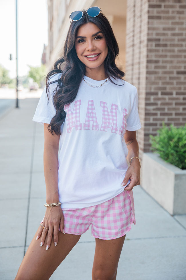 Mama Gingham White Comfort Colors Graphic Tee