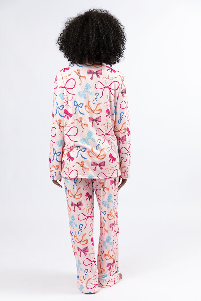 On A Cloud Multi Colored Bows Plush Knit Pajama Set DOORBUSTER- Coming Soon