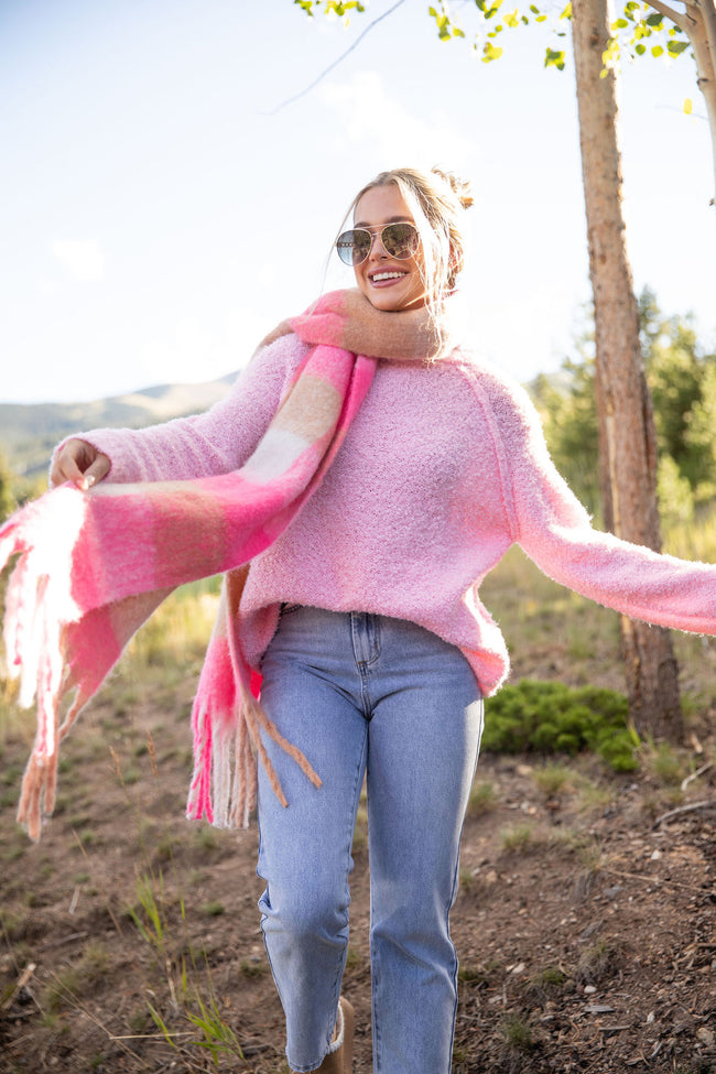 Pink and Tan Checkered Scarf