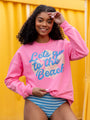 Let's Go To The Beach Pink Oversized Graphic Sweatshirt