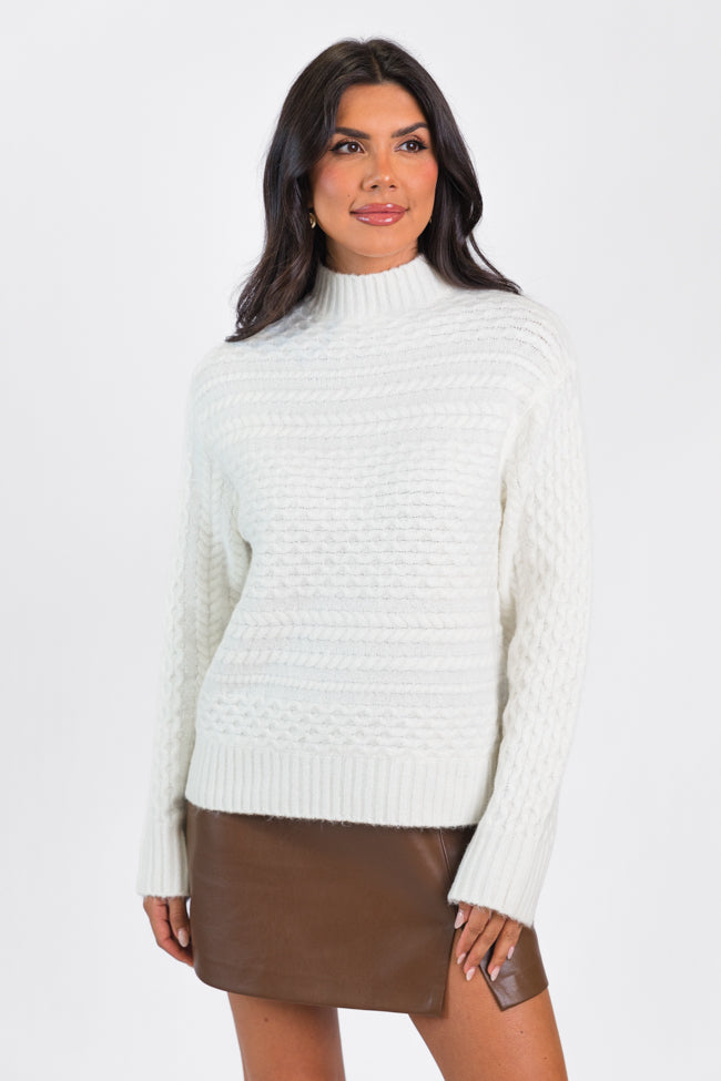 Fireside Moment Ivory Cable Knit Mock Neck Sweater