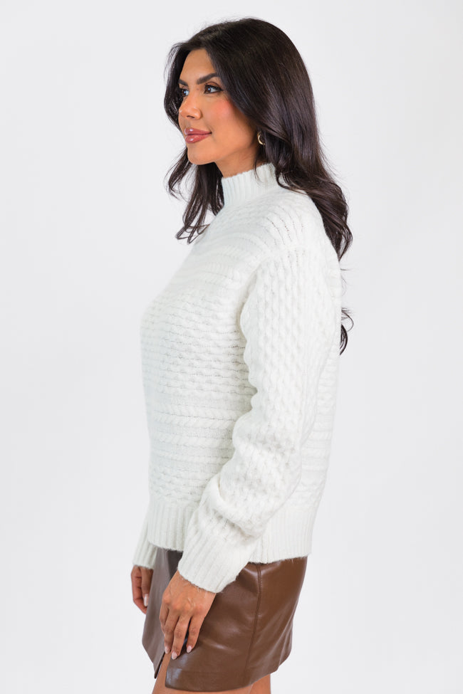 Fireside Moment Ivory Cable Knit Mock Neck Sweater