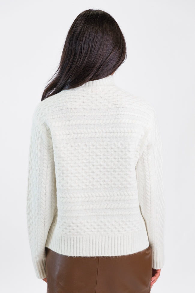 Fireside Moment Ivory Cable Knit Mock Neck Sweater