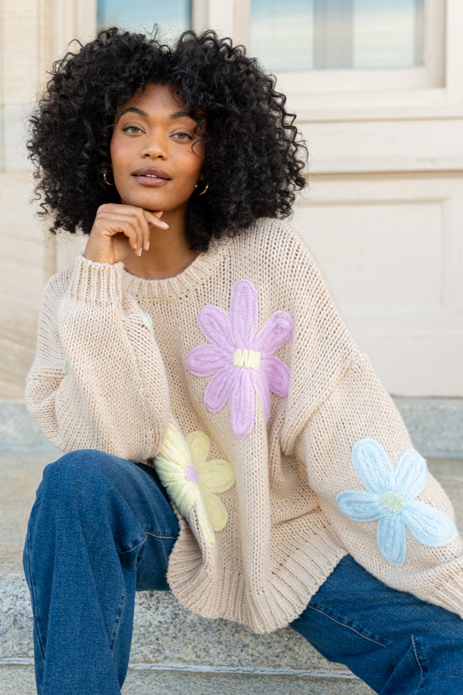 Whatever You Feel Beige Multi Floral Sweater