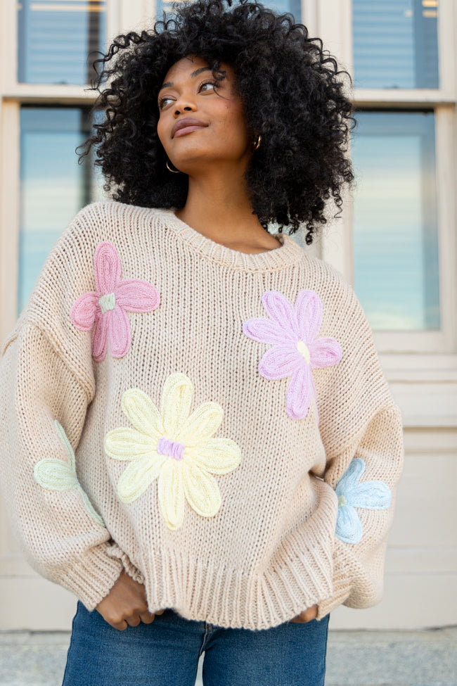 Whatever You Feel Beige Multi Floral Sweater