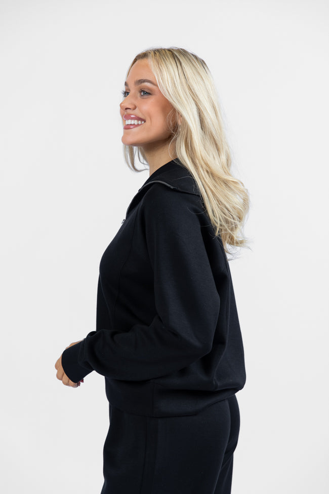 Let's Just Stay Black Quarter Zip Knit Pullover DOORBUSTER