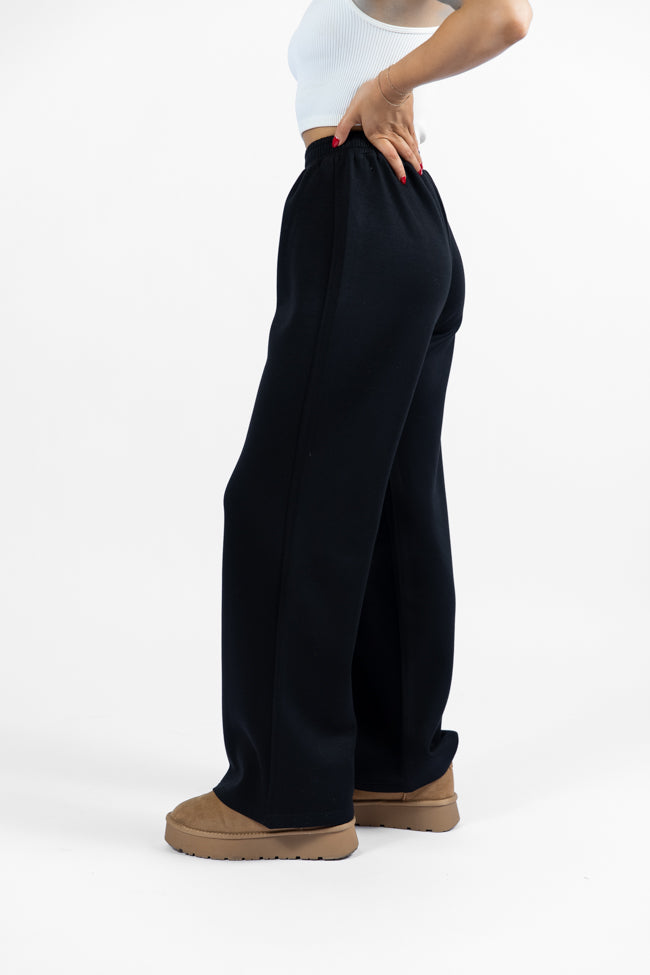 Let's Just Stay Black Knit Wide Leg Pants DOORBUSTER