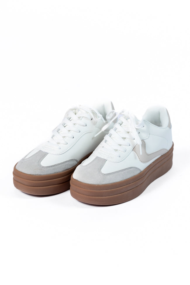 Giselle White and Tan Platform Sneaker