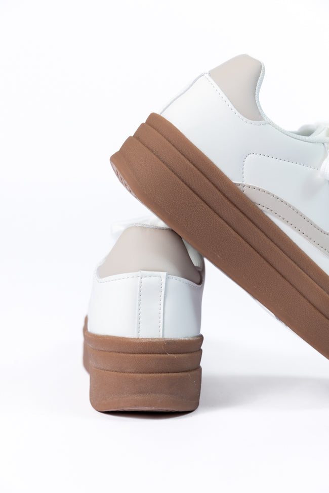 Giselle White and Tan Platform Sneaker