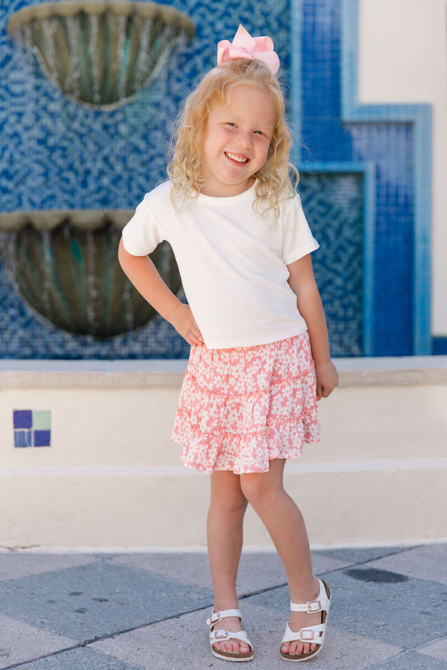 Kid's Through The Garden Pink And Ivory Floral Mini Skort Tori X Pink Lily