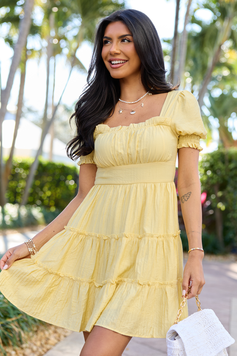 Pink Lily Easily Loved Yellow Babydoll Short Sleeve Mini Dress