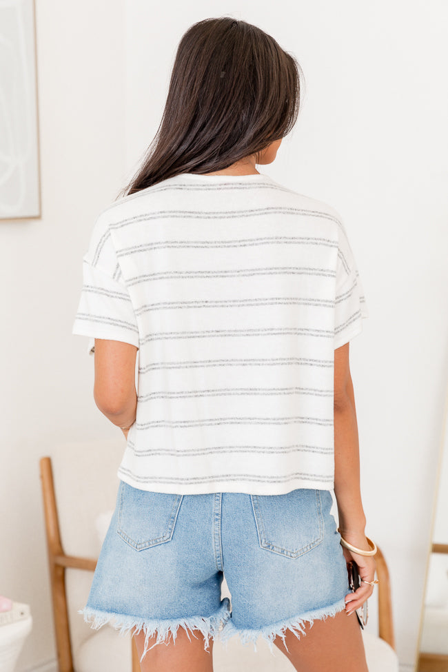 Sweet Serenity Ivory and Grey Brushed Knit Stripe Tee