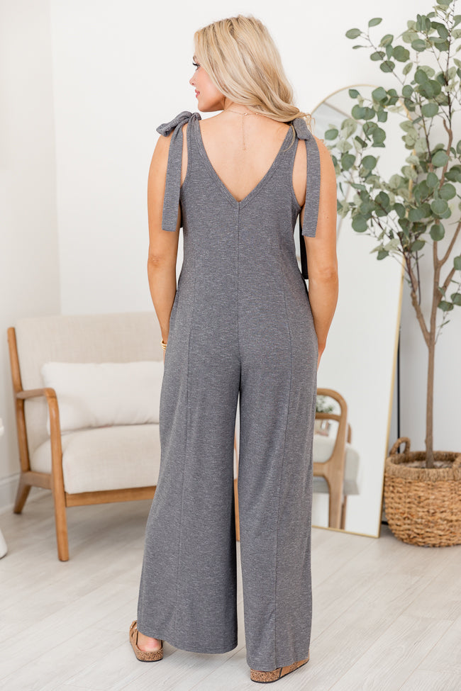 Sweetest Rush Grey Tie Shoulder Jumpsuit