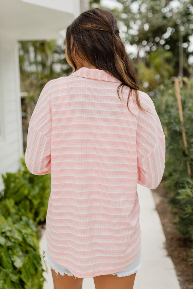 Bayside Breeze Pink Striped Button Front Shirt