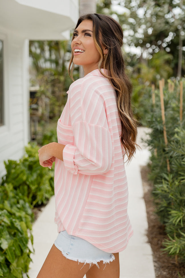 Bayside Breeze Pink Striped Button Front Shirt