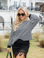 Caught My Eye Black And Ivory Striped Knit Pullover