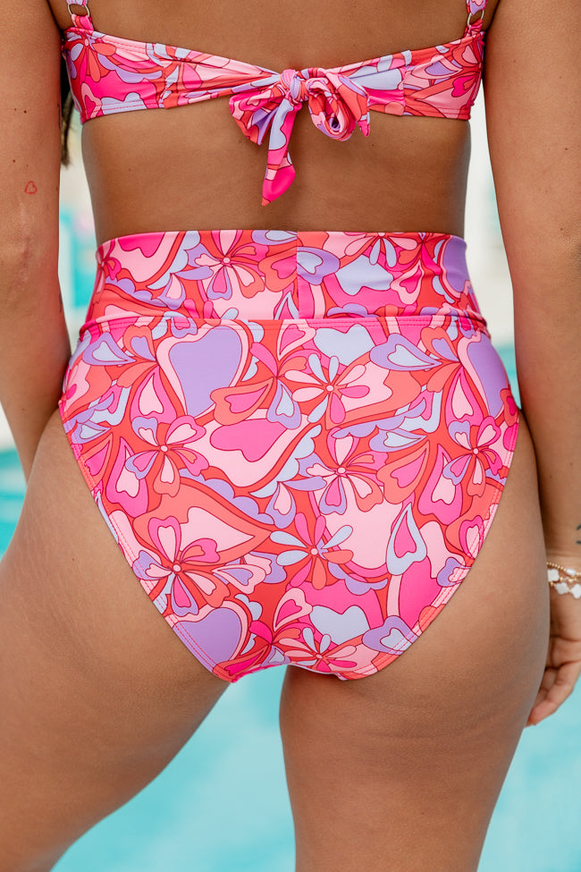 Groovy Getaway In Lovely Blossoms High Waisted Bikini Bottoms