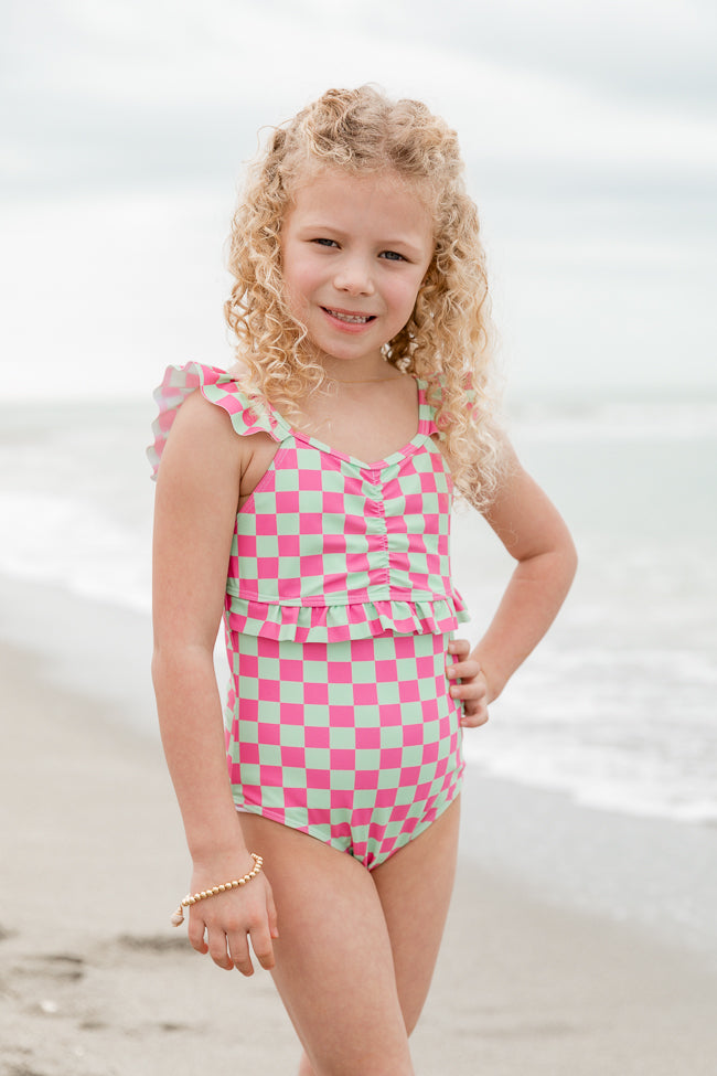 Kid's Beach Vibes Only In Watermelon Crawl One Piece Swimsuit