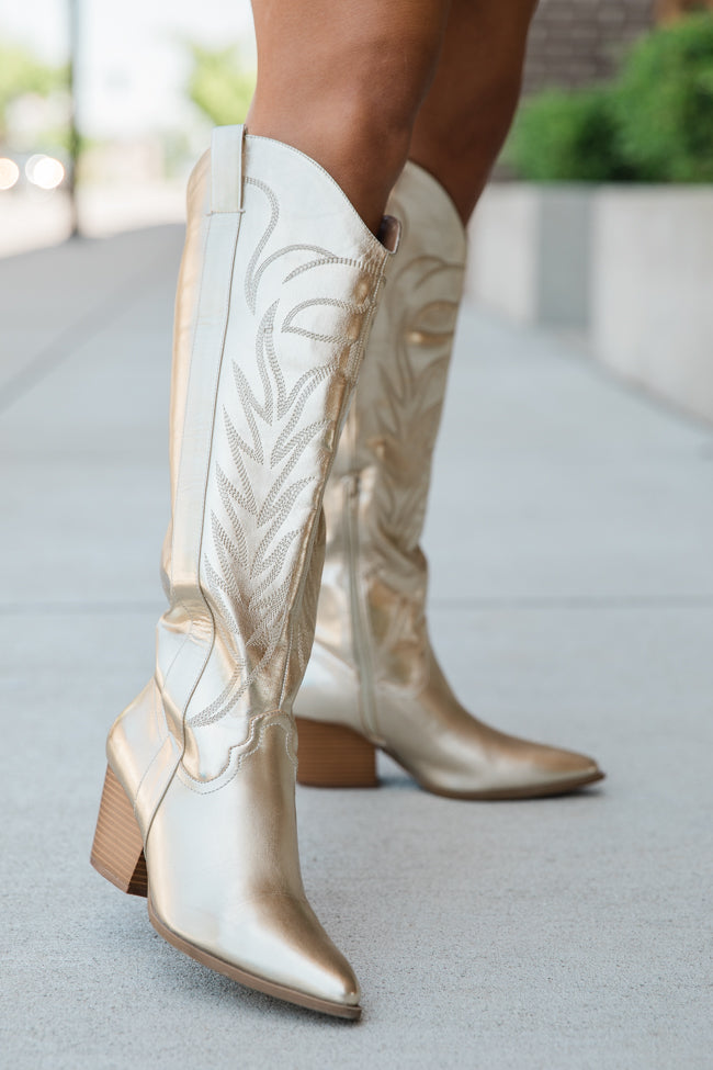 Gold cowboy fashion booties