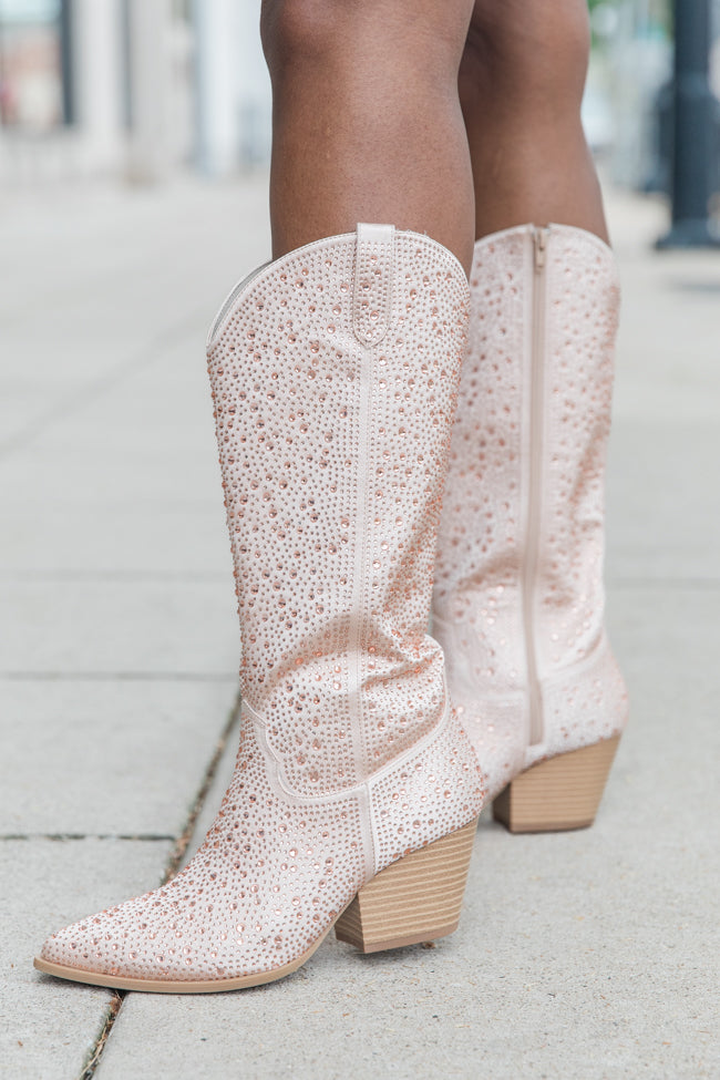 June Taupe Rhinestone Boots