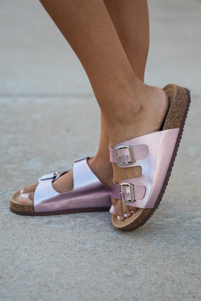 Andrea Pink Metallic Double Strap Sandal SALE