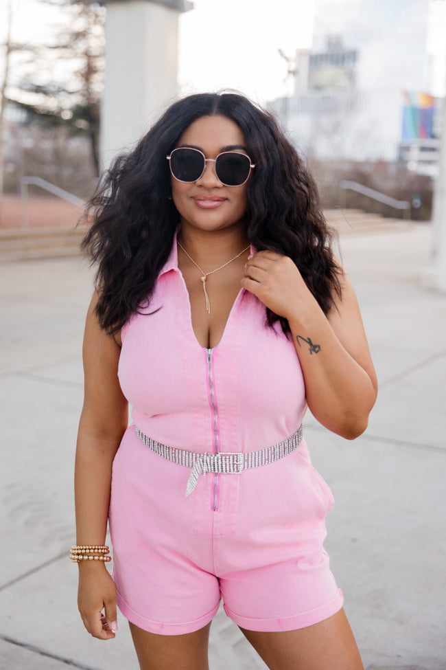 A Lesson Learned Pink Denim Zip Up Romper