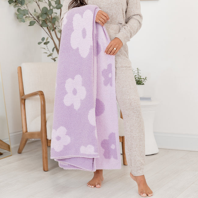 Make Me Believe Purple Boho Daisies Blanket