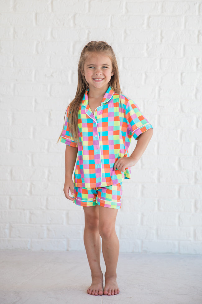 Kid's Good To Get Away In Glamour On The Grid Bamboo PJ Set