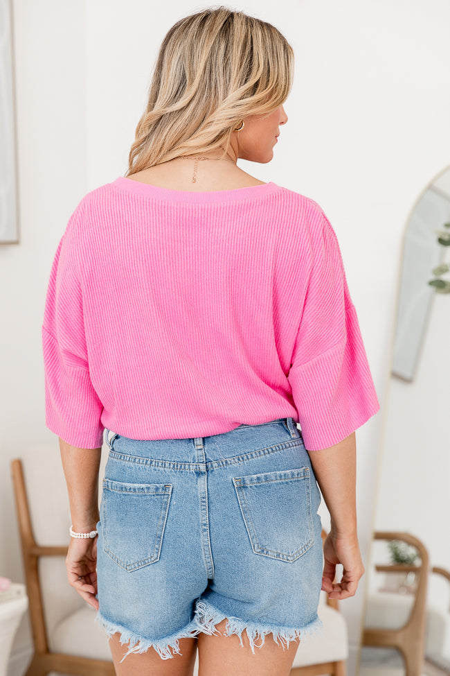 Casual Saturday Pink Brushed Rib T-shirt Bodysuit