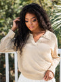 Knit Together Sand Collared Open Knit Sweater