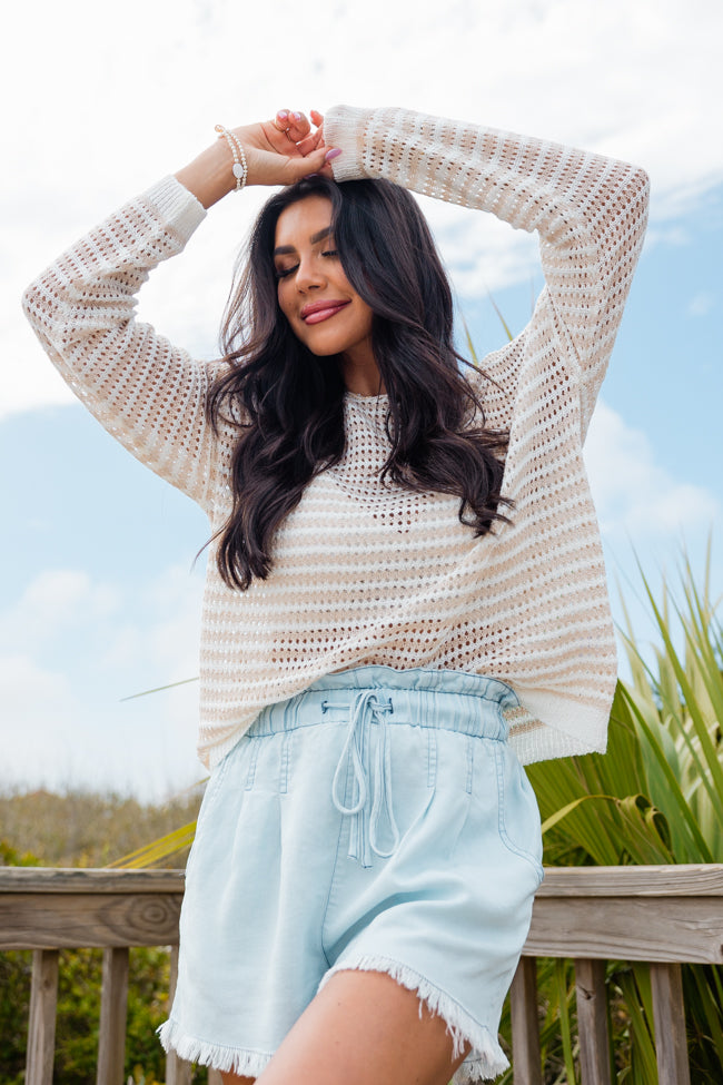 On The Coast Ivory and Beige Striped Boatneck Sweater