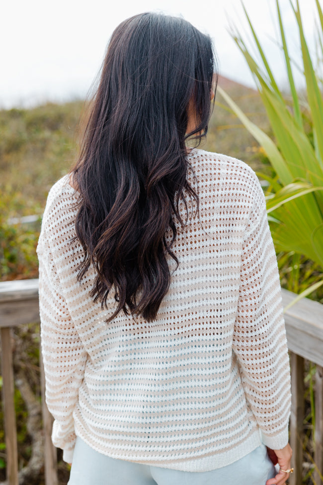 On The Coast Ivory and Beige Striped Boatneck Sweater