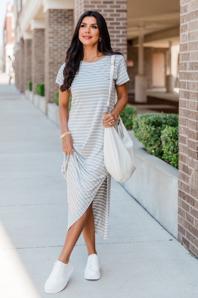 Consistently Confident Striped T-Shirt Midi Dress – Pink Lily