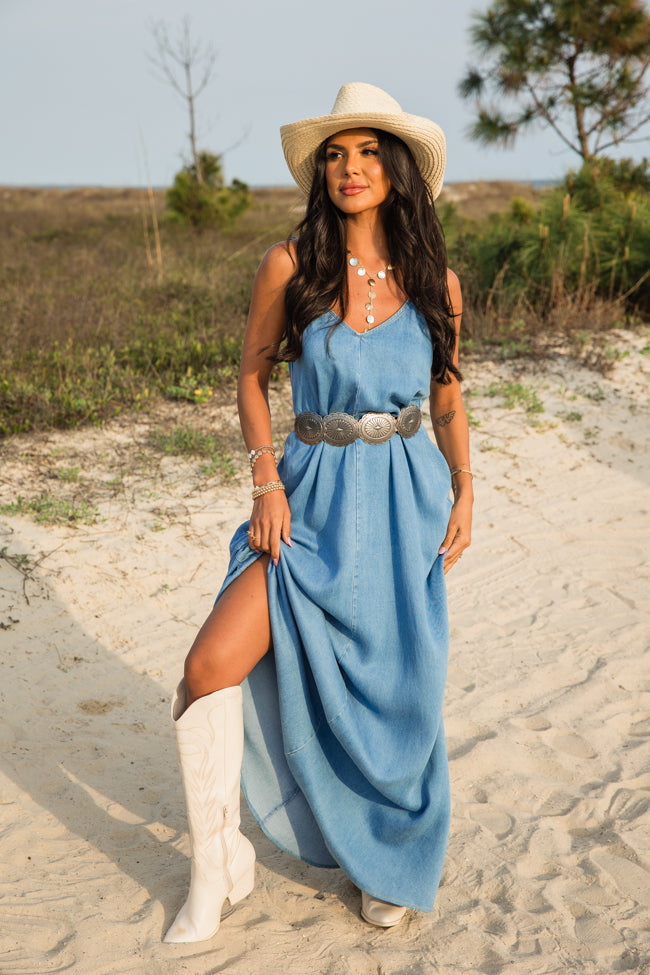 World Is Your Oyster Denim Maxi Dress