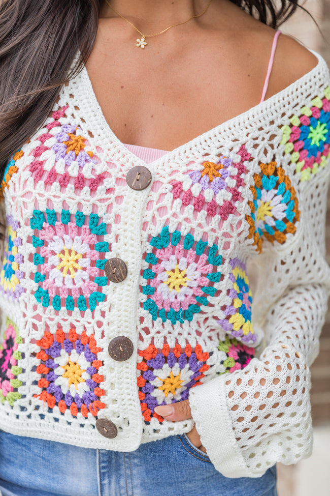 Evermore Elegance Cream Crochet Cardigan