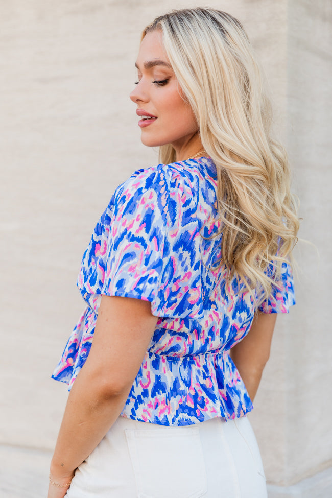 Snagged Your Attention Blue Short Sleeve Printed Top