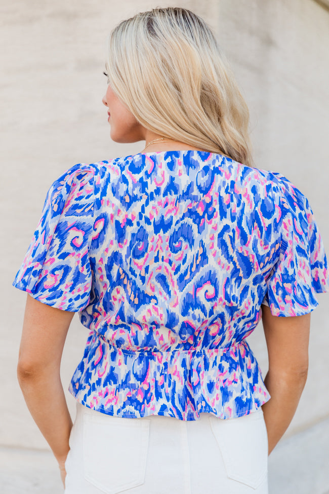 Snagged Your Attention Blue Short Sleeve Printed Top
