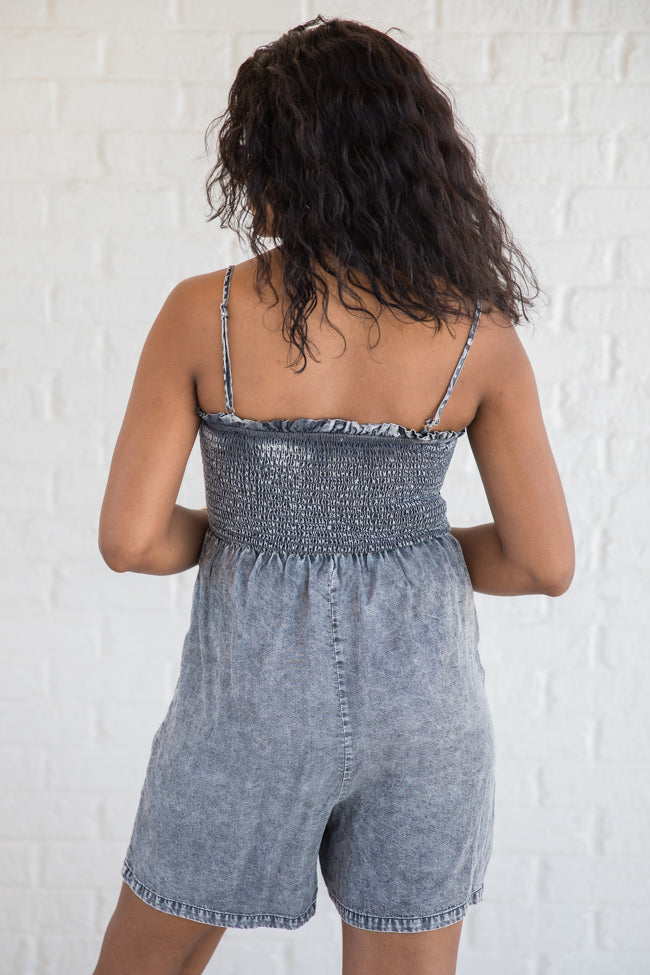 Embracing Change Grey Acid Wash Smocked Romper