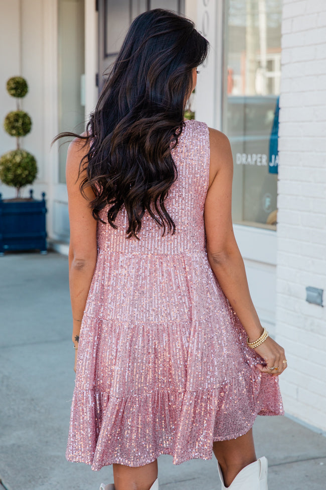 Making Headlines Pink Sequin Sleeveless Dress