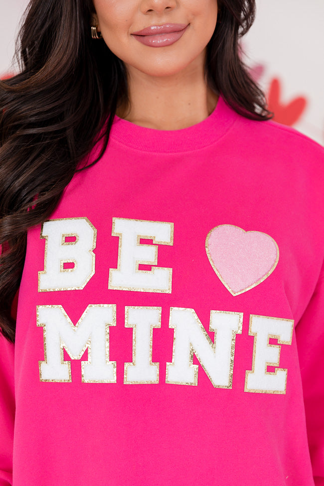 Be Mine Chenille Patch Hot Pink Oversized Graphic Sweatshirt FINAL SALE